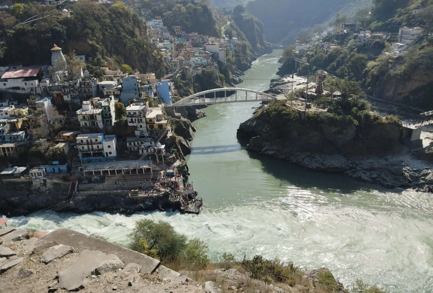 Devprayag Sangam in Uttarakhand where Alaknanda and Bhagirathi rivers meet