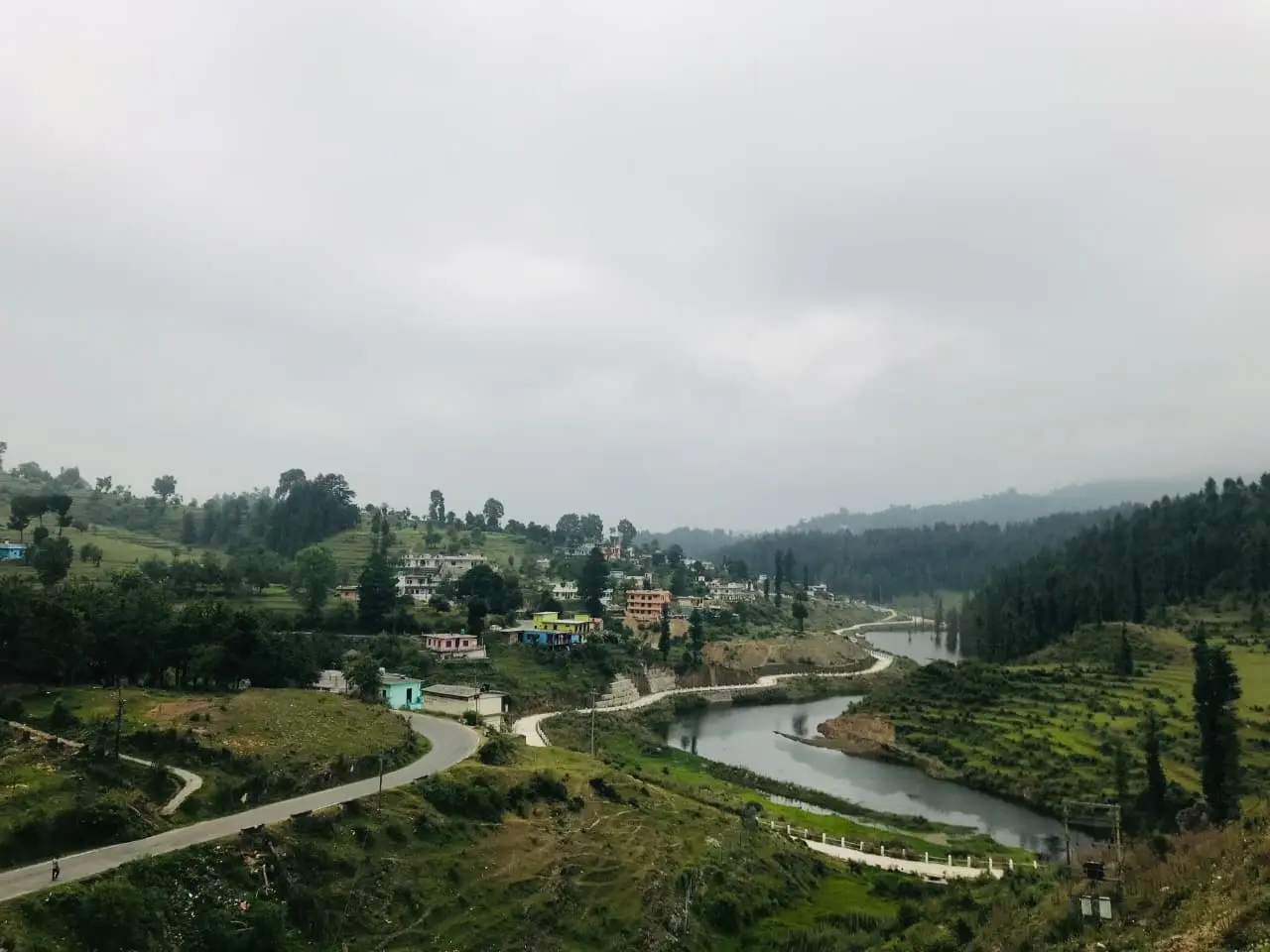 Drone view of Koli Jhil near Lohaghat in Champawat Uttarakhand